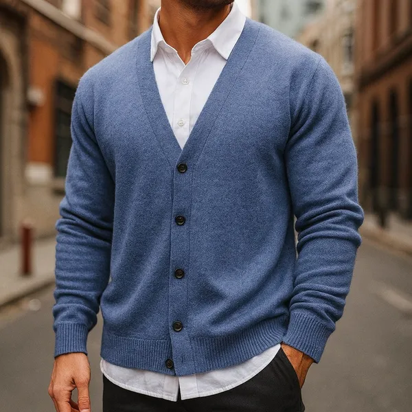Caldura wool cardigan worn as a layer