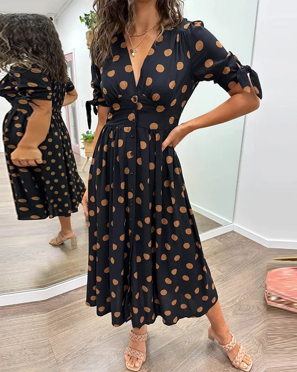 Vivienne Polka Dot V-Neck Dress front view