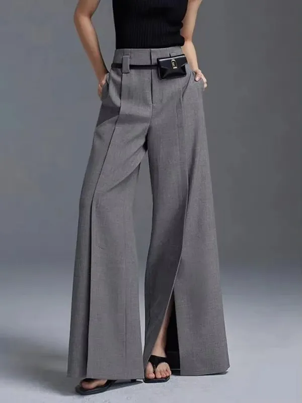 Aria Wide Leg Pants side view with slit detail