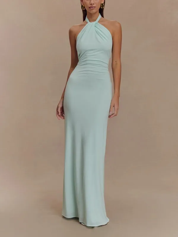 Solana Maxi Halter Dress – Front View