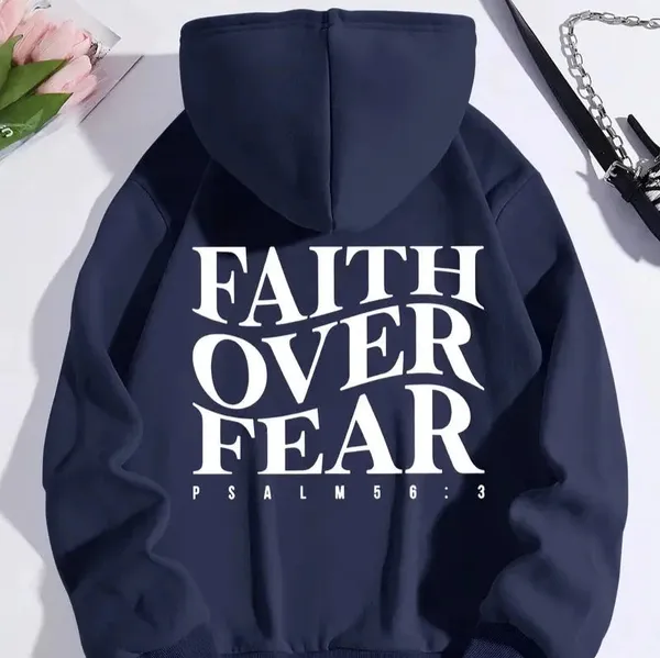 Faith Over Fear Hoodie close-up graphic