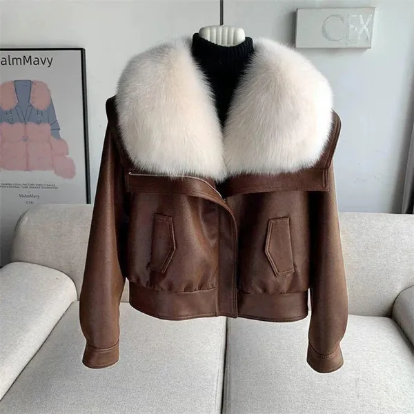 Andra Jacket front view with faux fur collar