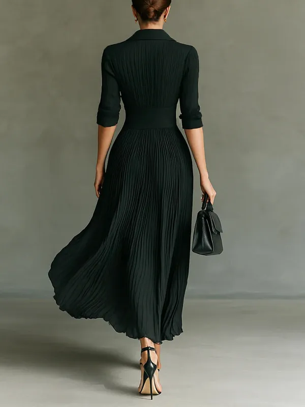 Celeste Maxi Dress – pleated detail and lapel collar close-up