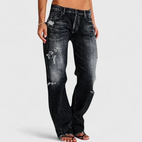 Acid-wash texture detail on Harper jeans