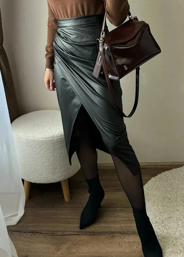 Maeve Leather Skirt styled outfit view