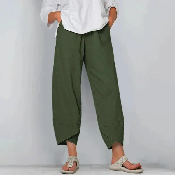 Revelle tapered summer pants – detail shot fabric and waistband
