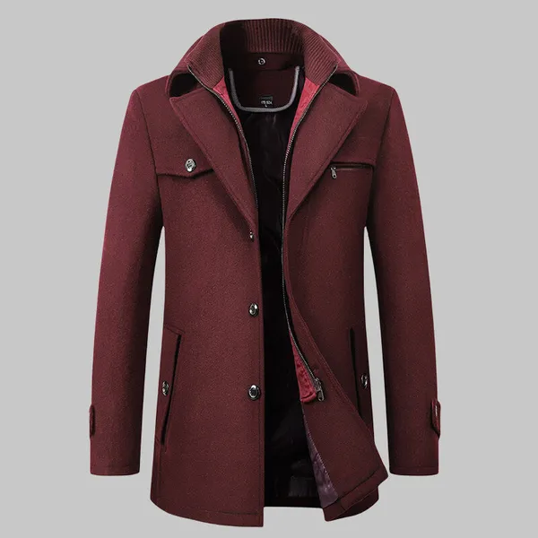 Ezven Jacket front view – soft wool blend coat with double collar