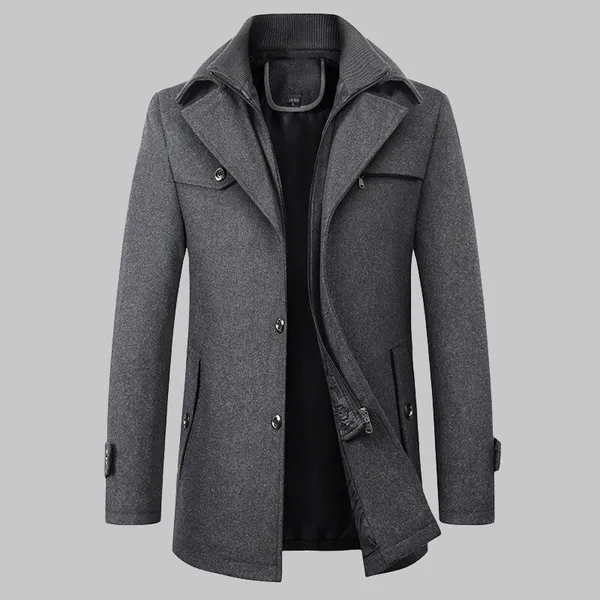 Ezven Jacket styling detail – double collar wool coat worn casually