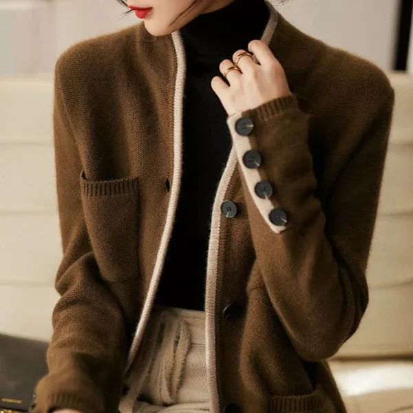 Anne Cardigan front view - wool blend wrap style