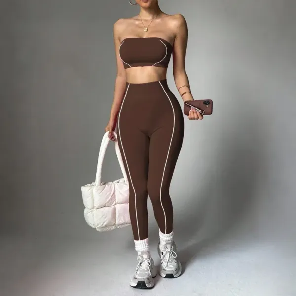 Conjunto Feminino Legging Yoga Sem Costura e Top Bandeau