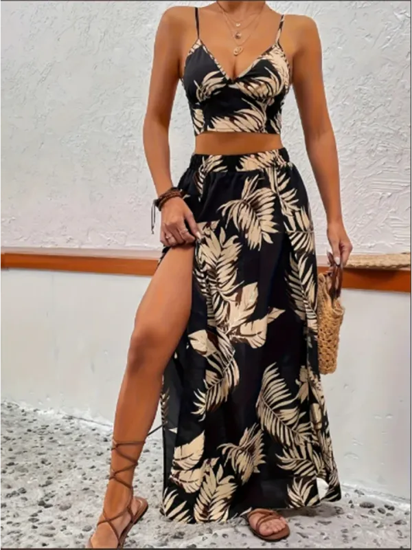 Conjunto feminino saia e colete estampado elegante - frente