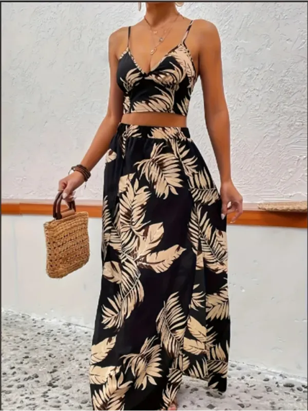 Conjunto feminino elegante - detalhe do colete estampado
