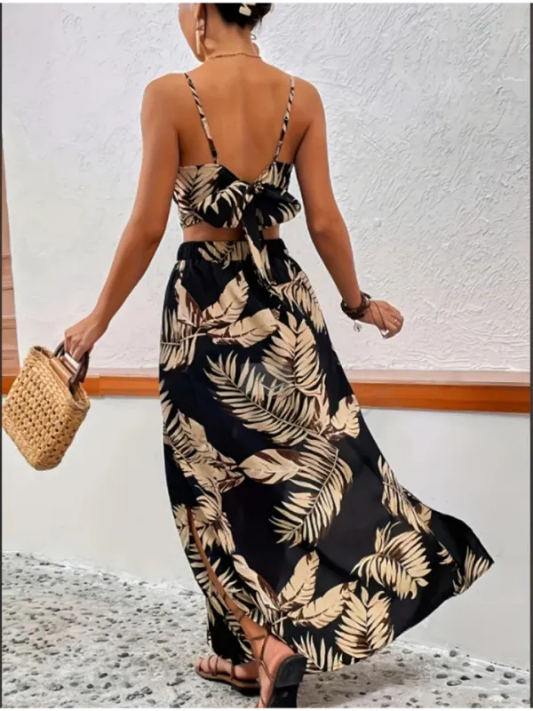 Conjunto feminino - saia com fenda alta e colete estampado
