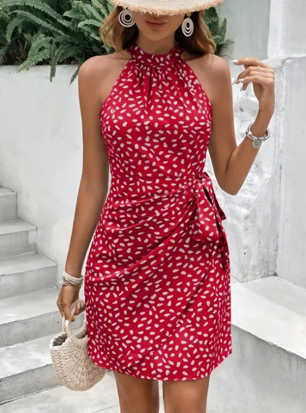 Vestido halter feminino elegante de verão — frente