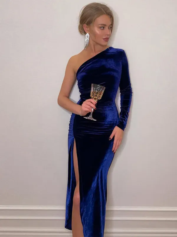 Vestido Midi Veludo Bodycon Manga Longa detalhe lateral