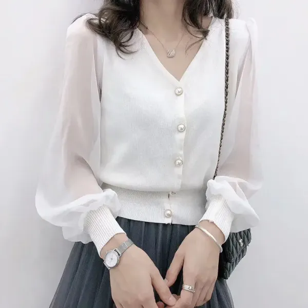 Blusa feminina manga longa com renda — tabela de tamanhos e caimento