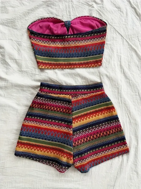 Conjunto corset e shorts cintura alta — vista lateral