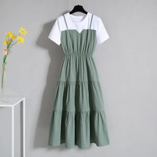 Vestido Feminino Falso Duas Peças - Detalhe Cintura