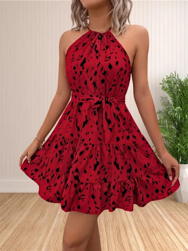 Vestido curto boho babado floral - detalhe estampa