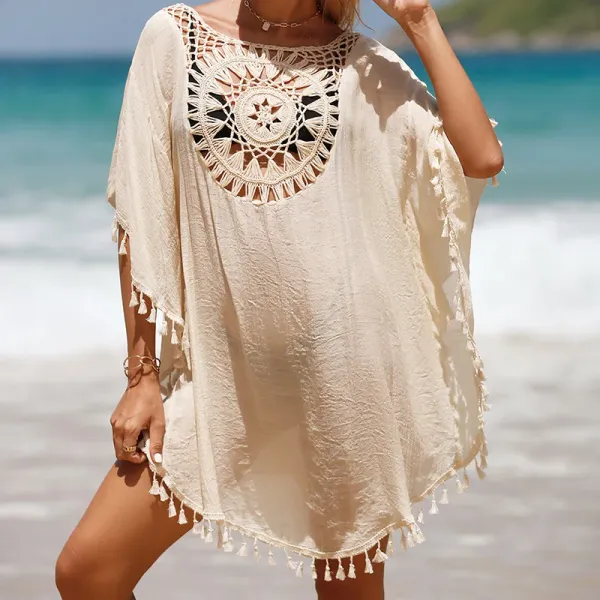 Saída de praia crochê feminina — estilo resort elegante