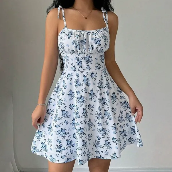 Vestido curto floral com alça fina - frente
