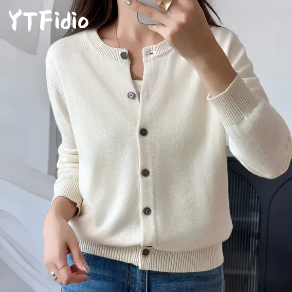 Cardigan feminino 100% algodão gola redonda