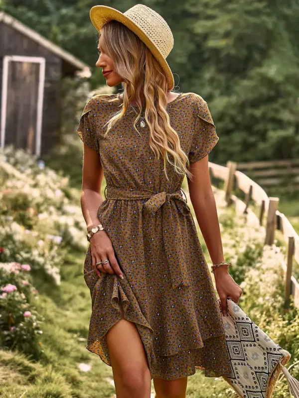 Vestido feminino floral plissado moda praia feminina verão