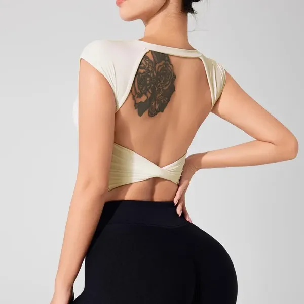 Camiseta fitness feminina costas abertas com suporte integrado