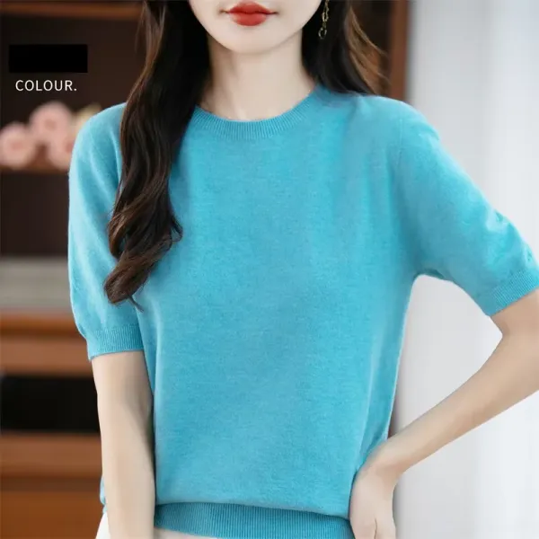 Blusa feminina de lã pura manga curta gola redonda