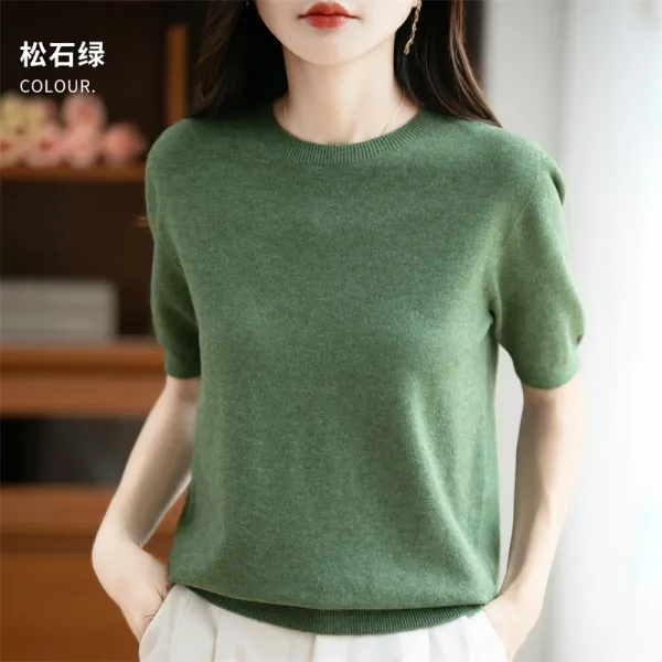 Blusa feminina de malha lã pura manga curta look sofisticado