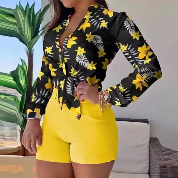 Blusa feminina manga longa decote V conjunto de verão