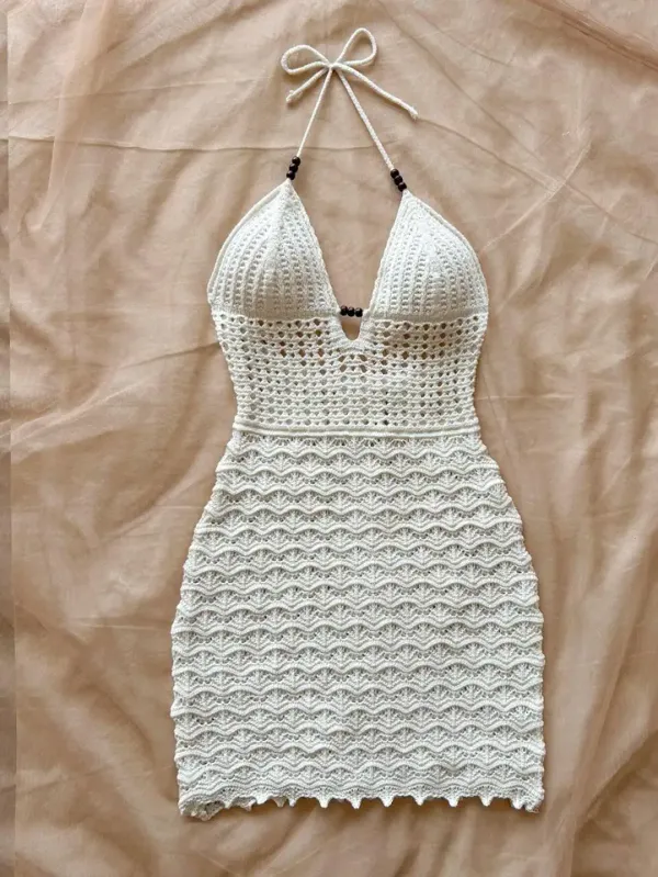 Vestido de crochê branco feminino — look completo praia e resort