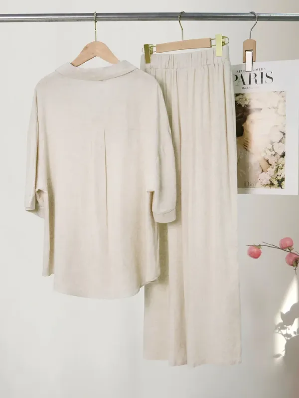 Conjunto leve de linho feminino look casual elegante