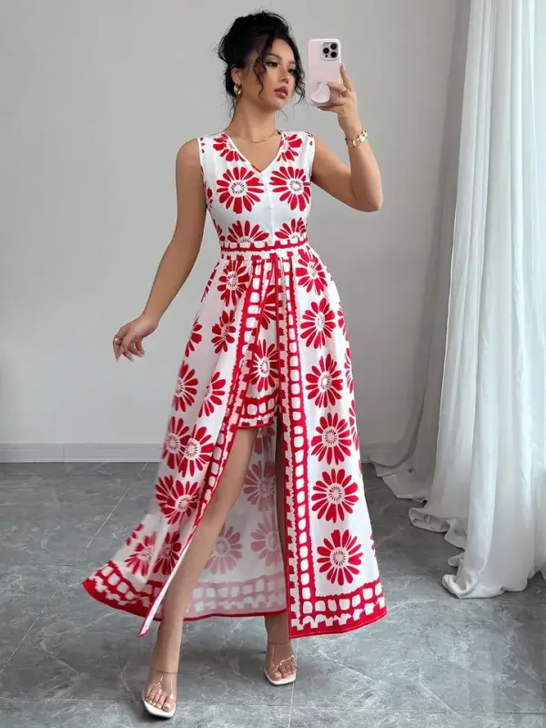 Macacão feminino casual elegante verão detalhe estampa