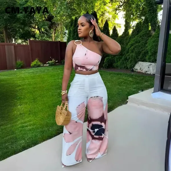 Conjunto feminino floral calça perna larga look sofisticado