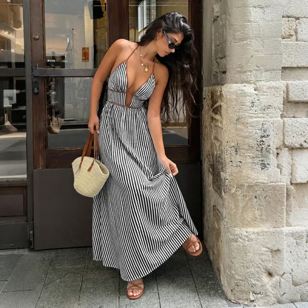 Vestido Longo de Praia Listrado - Look Completo Verão 2026