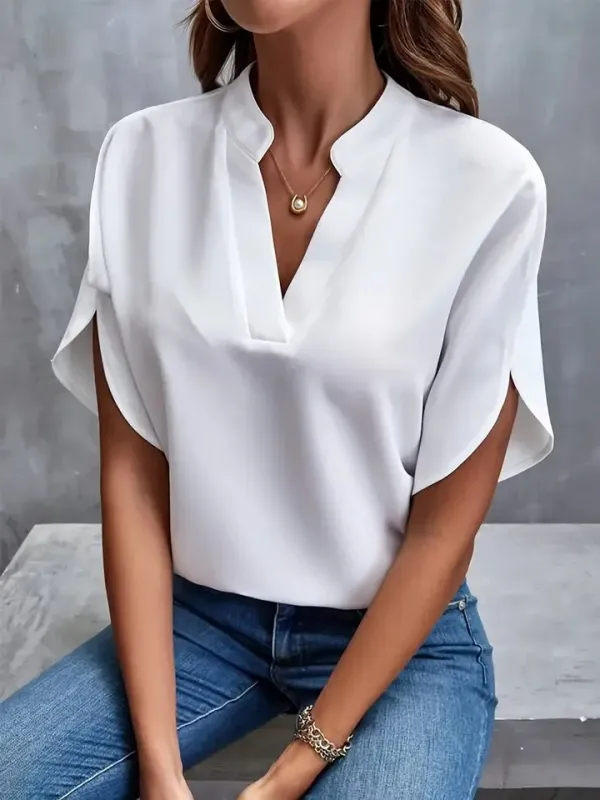 Blusa feminina decote V meia manga elegante verão