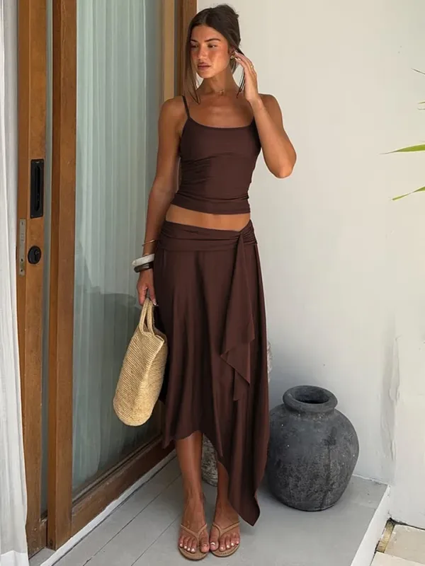 Conjunto Feminino 2 Peças Cropped e Saia Assimétrica - vista frontal