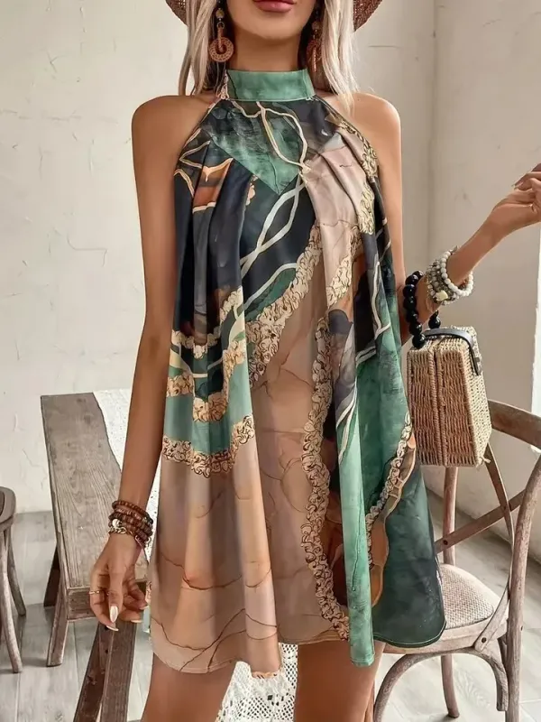 Vestido Mini Listrado Sem Manga Feminino - frente