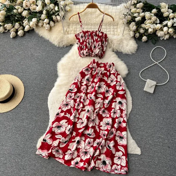 Conjunto feminino floral top e saia moda praia