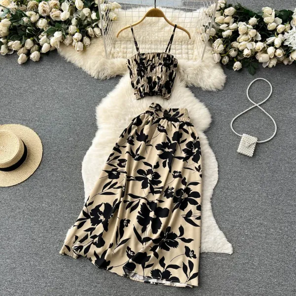 Moda feminina casual chique conjunto floral verão