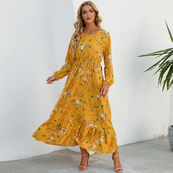 Vestido longo floral boho – detalhe do caimento e da estampa