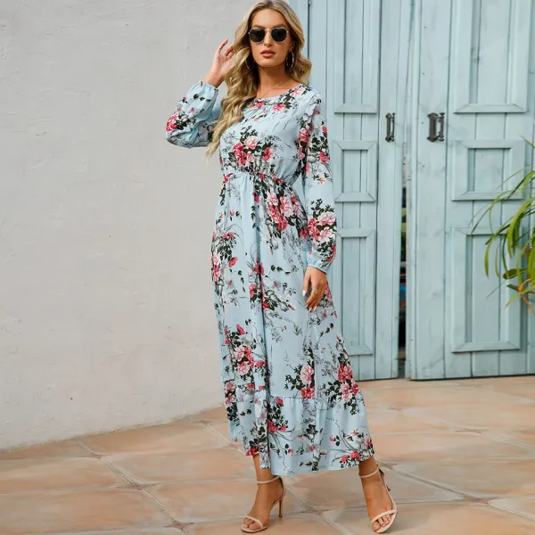 Vestido longo chiffon floral – look completo lateral