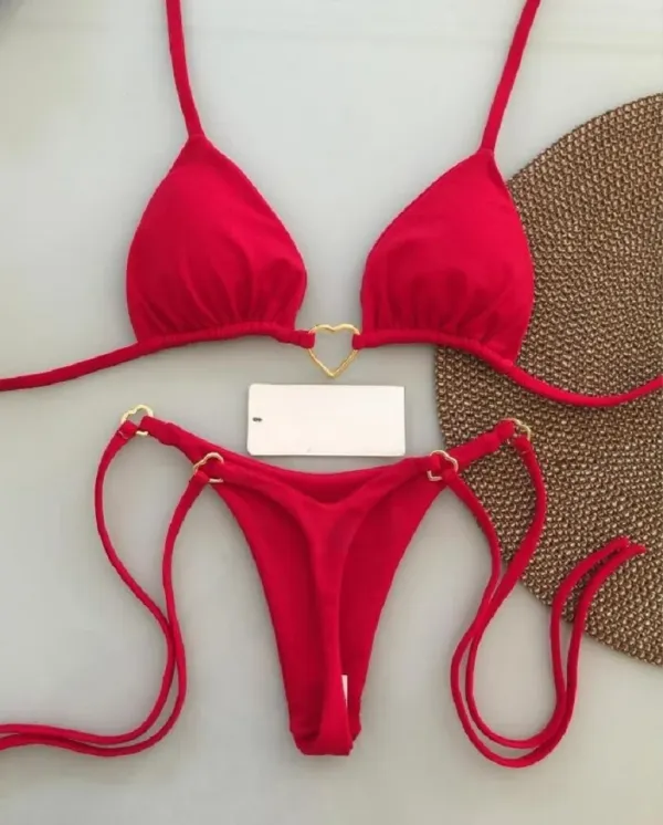 Conjunto de Biquíni Feminino Halter Triângulo Tanga Brasileira — frente