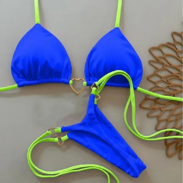 Conjunto de Biquíni Halter Triângulo — lateral e detalhe do corte