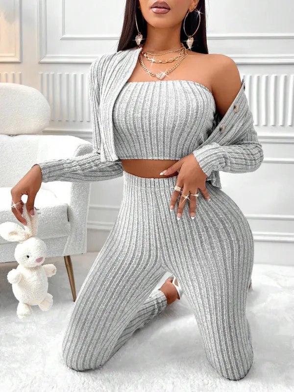 Conjunto feminino 3 peças look casual elegante
