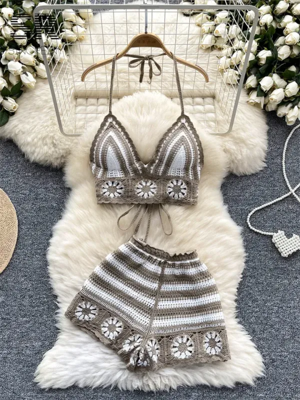 Conjunto de moda praia feminino look casual elegante completo