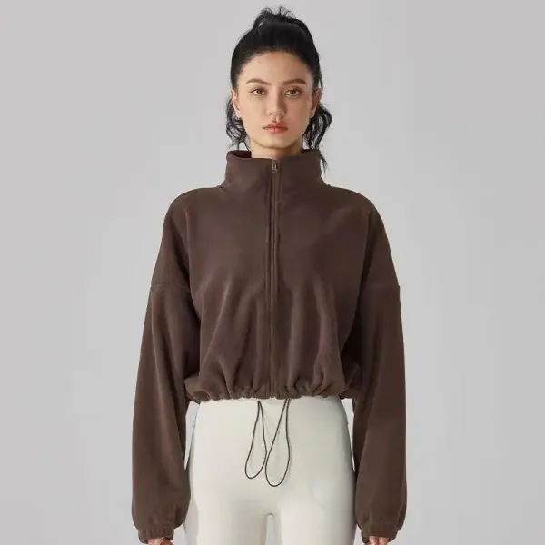 Jaqueta feminina de velo cropped com zíper — frente