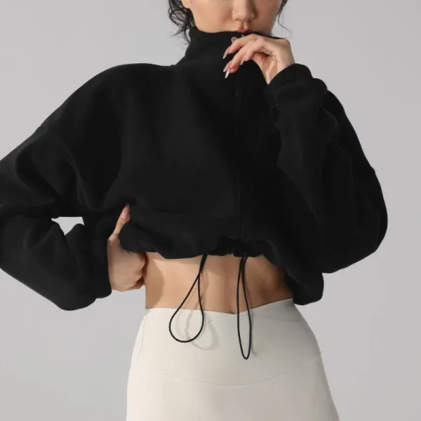 Jaqueta feminina de velo — vista lateral e detalhe do tecido