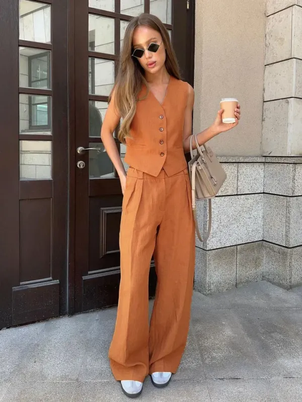 Conjunto feminino linho look sofisticado escritório e viagem